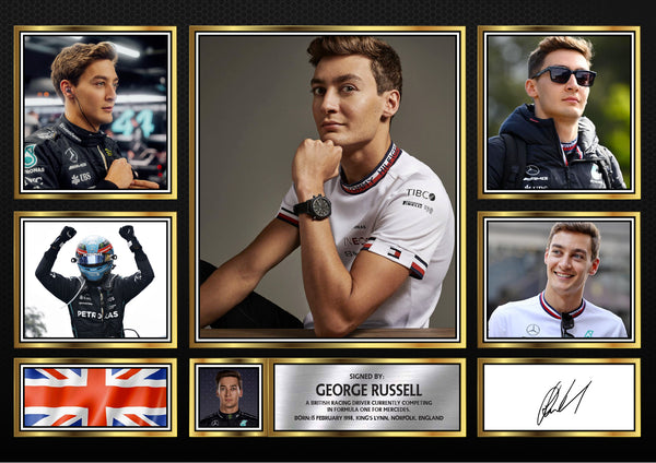 George Russell F1 Driver Printed Signature Gift Poster Print Artwork Display – Reproduction Print