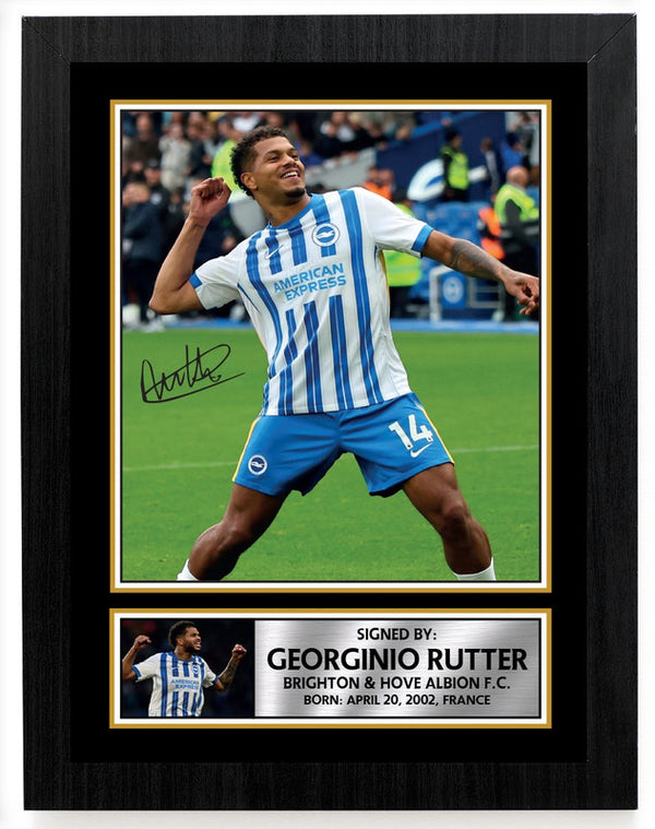 Georginio Rutter Brighton & Hove Albion Poster Print – Printed Signature Style Football Wall Art – Framed or Unframed – Gift for Fans
