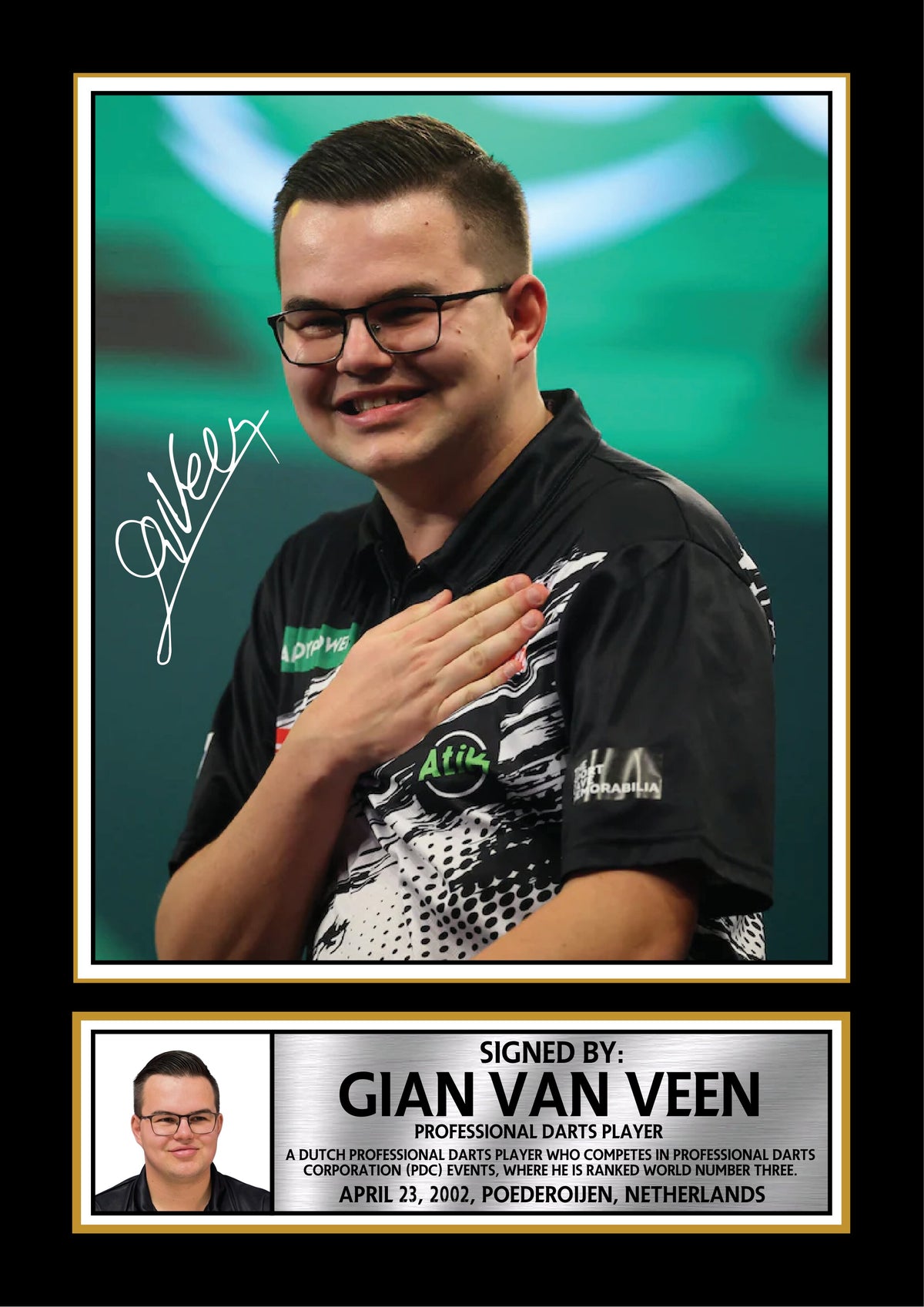 Gian van Veen Darts Poster Print – Professional Dutch Darts Player Signature Style Wall Art – Gian van Veen Darts Poster Print