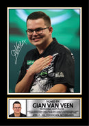 Gian van Veen Darts Poster Print – Professional Dutch Darts Player Signature Style Wall Art – PDC Darts Memorabilia Gift for Fans and Collectors