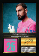 Gianluigi Donnarumma Printed Signed Poster – PSG & Italy Goalkeeper Tribute Wall Art with Jersey & Bio Plaque – Football Memorabilia for Fans & Collectors