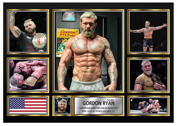 Gordon Ryan “The King” Poster – Printed Signature MMA & BJJ Wall Art – Submission Wrestling Champion Collage – UFC & Grappling Fan Gift Decor – Reproduction Print