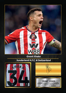 Granit Xhaka Printed Signed Poster – Sunderland AFC & Switzerland Midfielder Tribute Wall Art with Jersey & Bio Plaque – Premier League Football Memorabilia for Fans & Collectors