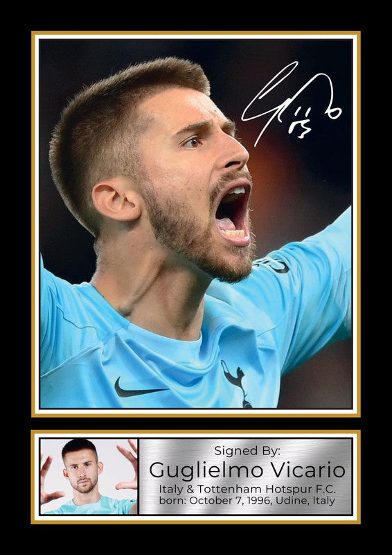 Guglielmo Vicario Printed Signature Portrait Poster Print – Italy & Tottenham Hotspur F.C. Goalkeeper – Football Wall Art