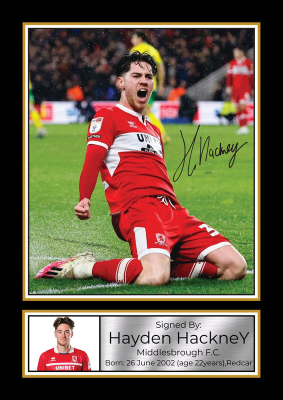 Hayden Hackney Middlesbrough FC Printed Signature Portrait Poster Print – Boro Football Wall Art Wall Art – Gift for Fans & Collectors