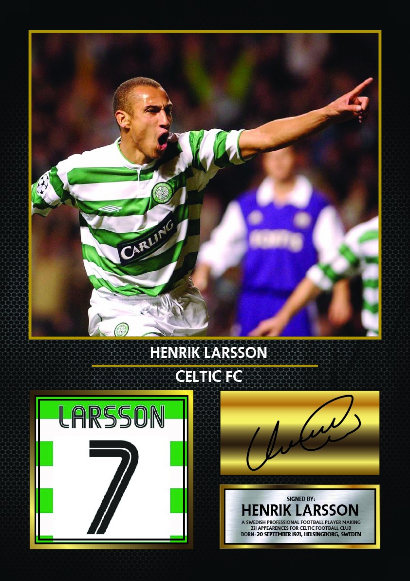 Henrik Larsson Celtic Footballer Printed Signature Print – henrik Larsson printed signature poster