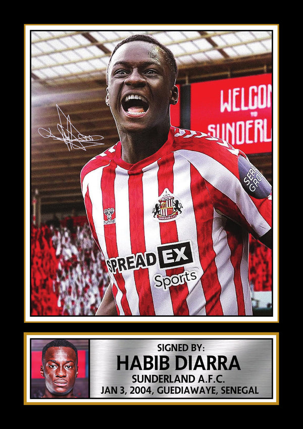 Habib Diarra Poster Print – Sunderland A.F.C. Portrait Wall Art – Printed Signature Football Wall Art – Senegal Soccer Star Gift for Fans