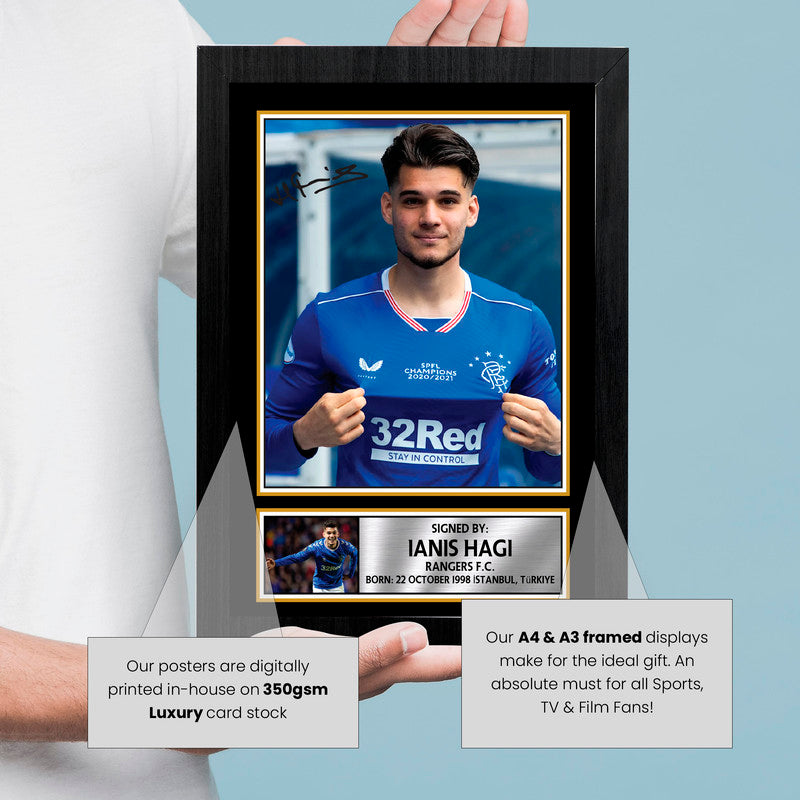 Ianis Hagi Rangers FC Signed Autographed Portrait Poster Print – Football Memorabilia Wall Art – Gift for Rangers Fans & Collectors