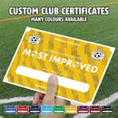 Personalised Football Club Certificates - Most Improved Player Custom Design (9 Colours)