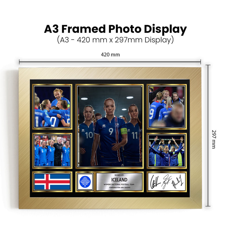 Iceland Ladies Football Teams Framed Autographed Print - Limited Edition Autograph Fan Gift – Collectible Memorabilia Merchandise