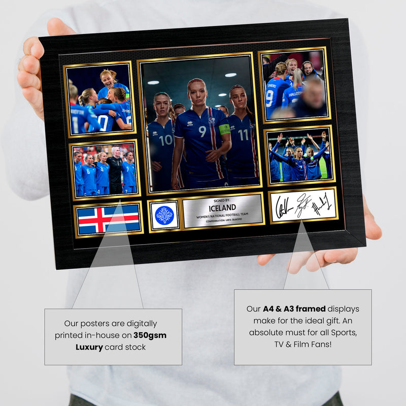 Iceland Ladies Football Teams Framed Autographed Print - Limited Edition Autograph Fan Gift – Collectible Memorabilia Merchandise