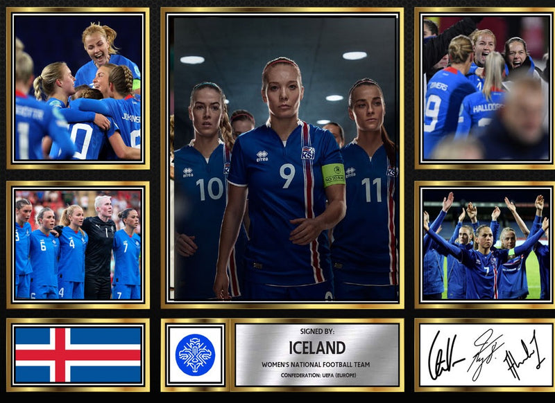 Iceland Ladies Football Teams Framed Autographed Print - Limited Edition Autograph Fan Gift – Collectible Memorabilia Merchandise