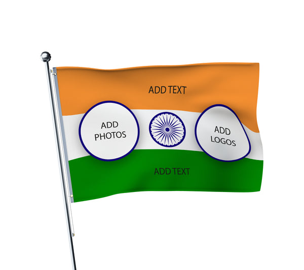 Personalised India terrace flag: Indian tricolour sports fan flag, printed with custom wording