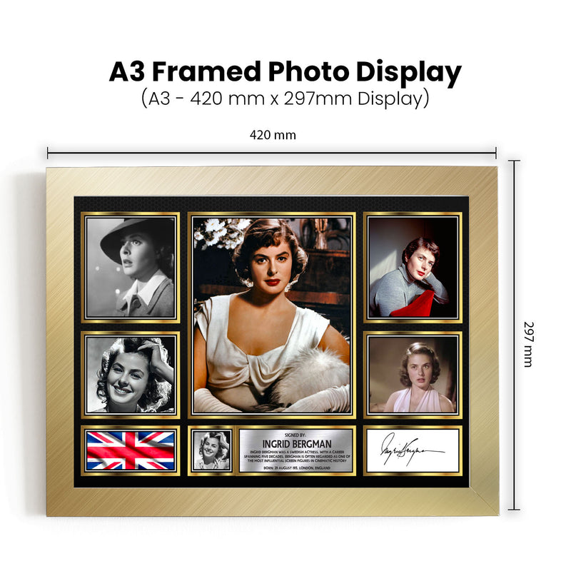 Ingrid Bergman Actors Framed Autographed Print - Limited Edition Autograph Fan Gift – Collectible Memorabilia Merchandise