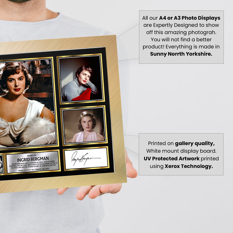 Ingrid Bergman Actors Framed Autographed Print - Limited Edition Autograph Fan Gift – Collectible Memorabilia Merchandise