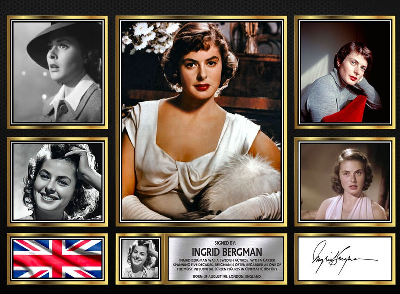 Ingrid Bergman Actors Framed Autographed Print - Limited Edition Autograph Fan Gift – Collectible Memorabilia Merchandise