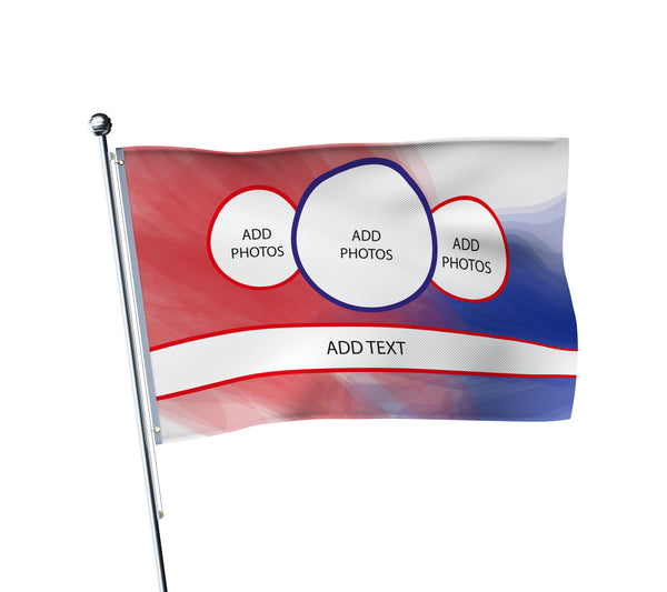 Personalised Ipswich football flag in blue and white, printed with custom wording