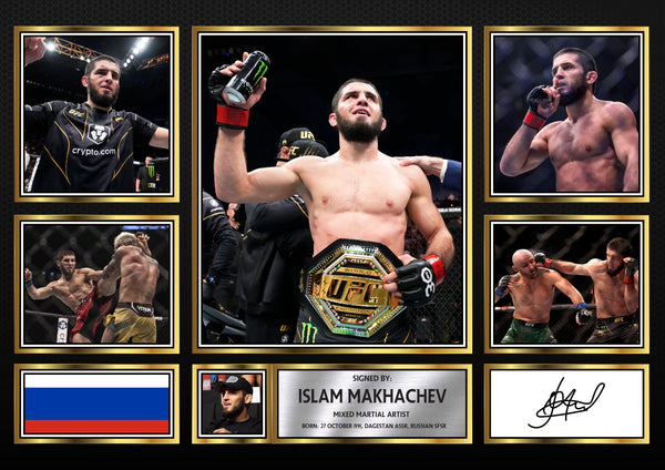 Islam Makhachev UFC FIighters Framed Printed Signature Print – Fan Gift – Wall Art – Reproduction Print