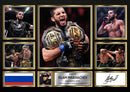 Islam Makhachev Signed Poster Print – UFC Champion Collage with Career Highlights & Signature – MMA Wall Art for Fans & Collectors