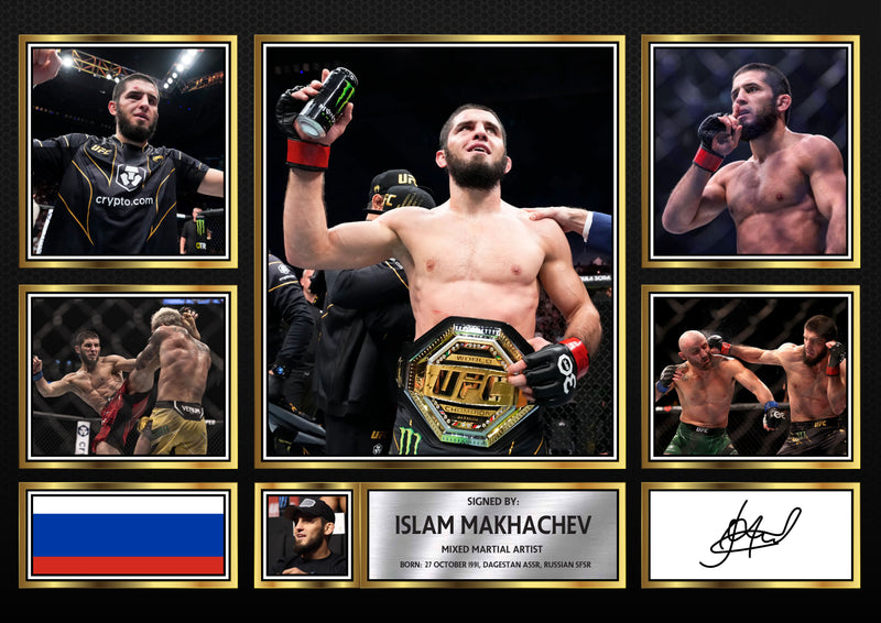 Islam Makhachev UFC FIighters Framed Autographed Print - Limited Edition Autograph Fan Gift – Collectible Memorabilia Merchandise