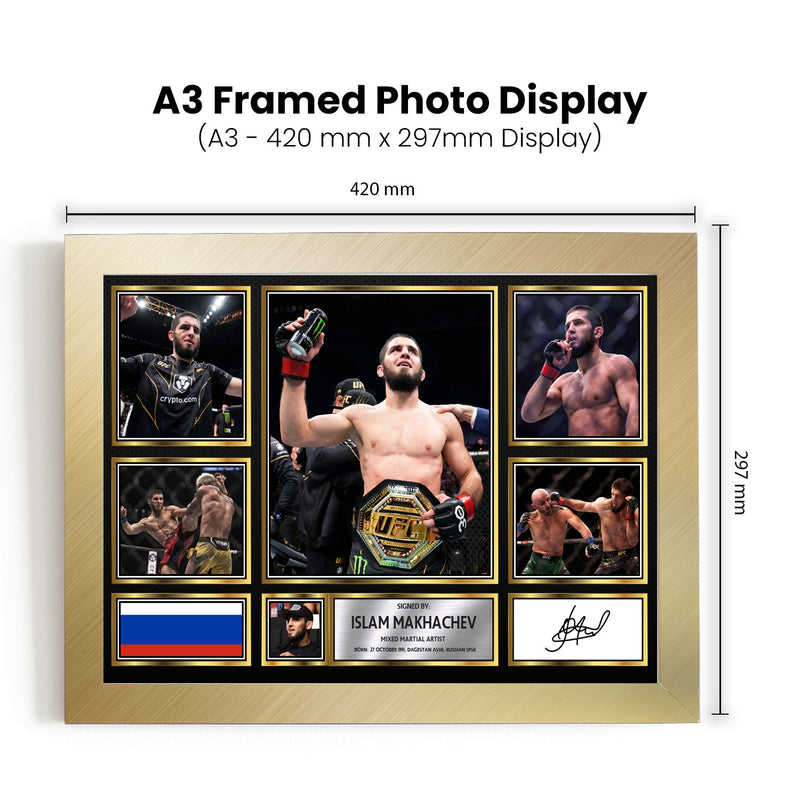 Islam Makhachev UFC FIighters Framed Autographed Print - Limited Edition Autograph Fan Gift – Collectible Memorabilia Merchandise