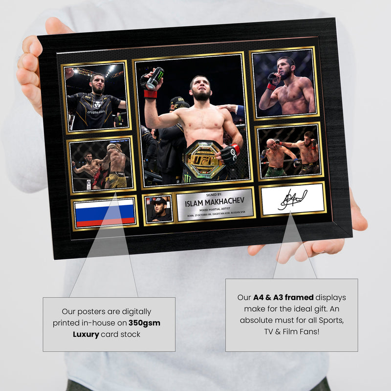 Islam Makhachev UFC FIighters Framed Autographed Print - Limited Edition Autograph Fan Gift – Collectible Memorabilia Merchandise