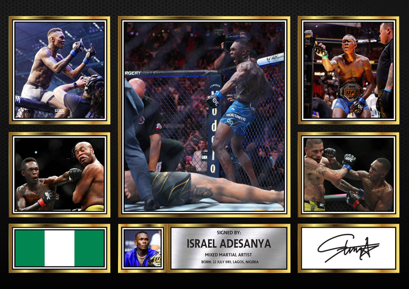 Israel Adesanya UFC FIighters Framed Autographed Print - Limited Edition Autograph Fan Gift – Collectible Memorabilia Merchandise