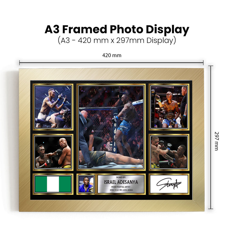 Israel Adesanya UFC FIighters Framed Autographed Print - Limited Edition Autograph Fan Gift – Collectible Memorabilia Merchandise