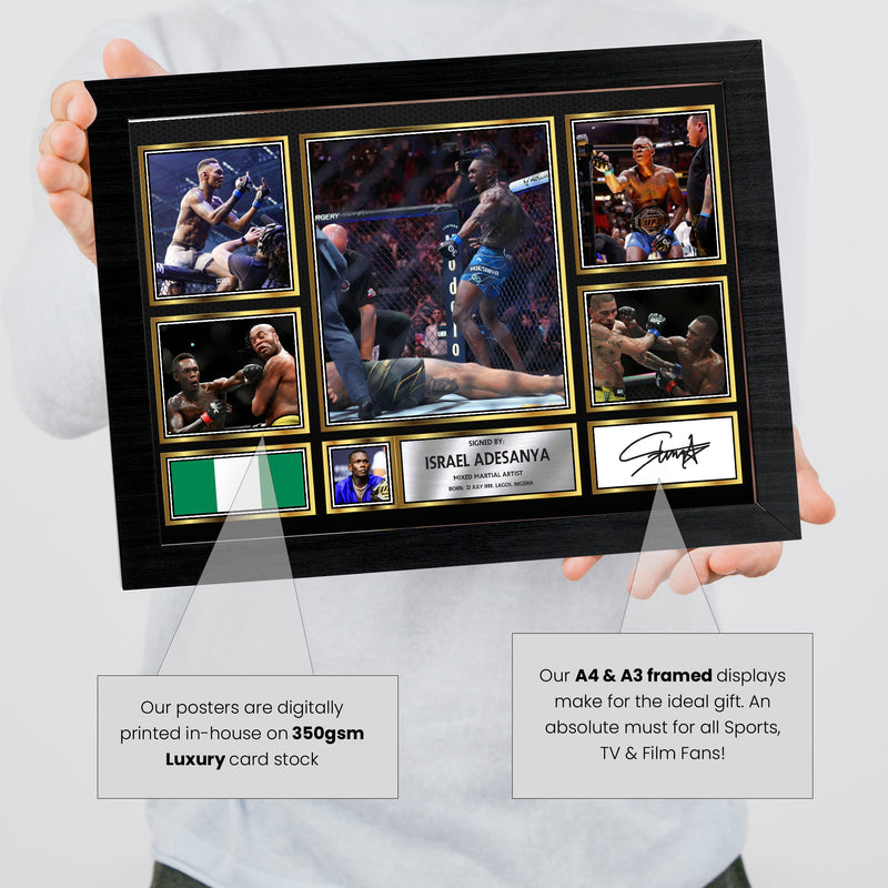 Israel Adesanya UFC FIighters Framed Autographed Print - Limited Edition Autograph Fan Gift – Collectible Memorabilia Merchandise