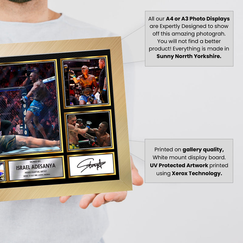 Israel Adesanya UFC FIighters Framed Autographed Print - Limited Edition Autograph Fan Gift – Collectible Memorabilia Merchandise