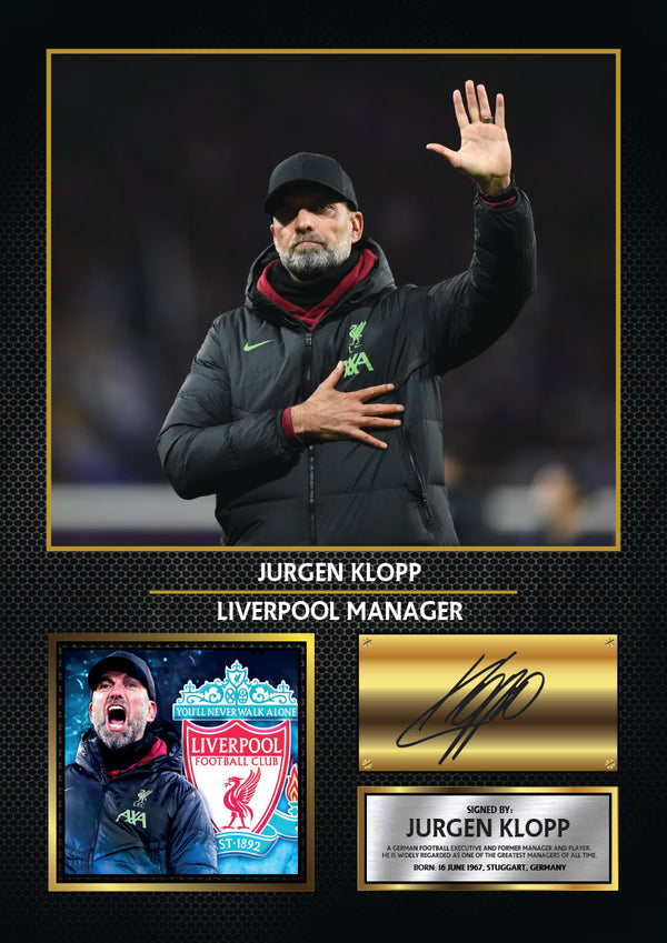 Jurgen Klopp Liverpool Printed Signature Poster Print – Liverpool FC Manager Wall Art – Printed Football Wall Art