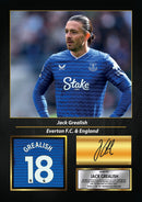 Jack Grealish Printed Signed Poster – Everton FC & England Midfielder Tribute Wall Art with Jersey & Bio Plaque – Premier League Football Memorabilia for Fans & Collectors
