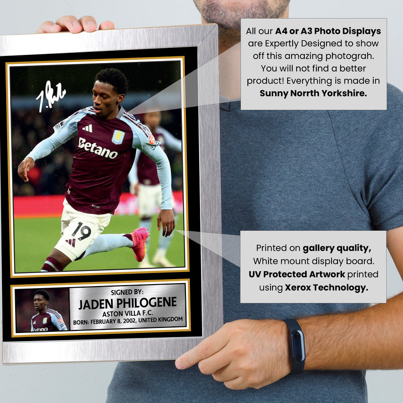 Jaden Philogene Signed Autograph Poster Print – Aston Villa F.C. – English Football Memorabilia – Gift for Fans & Collectors