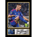 Jake O'Brien Signed Poster Print – Everton FC Tribute Wall Art with Signature Panel & Action Shot – Irish Defender Memorabilia for Fans & Collectors