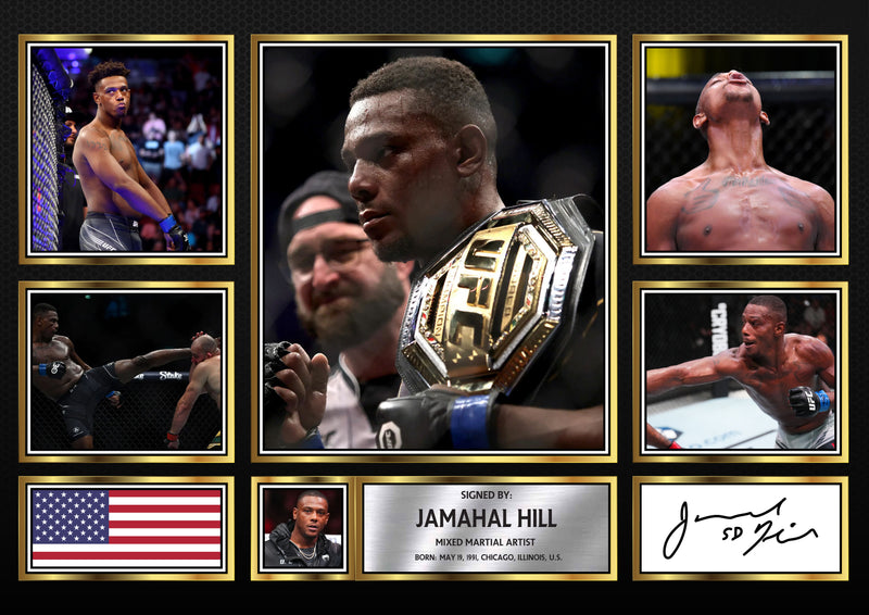 Jamahal Hill UFC FIighters Framed Autographed Print - Limited Edition Autograph Fan Gift – Collectible Memorabilia Merchandise