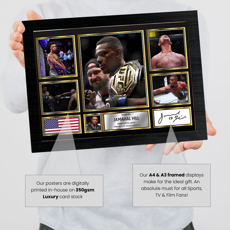 Jamahal Hill UFC FIighters Framed Autographed Print - Limited Edition Autograph Fan Gift – Collectible Memorabilia Merchandise