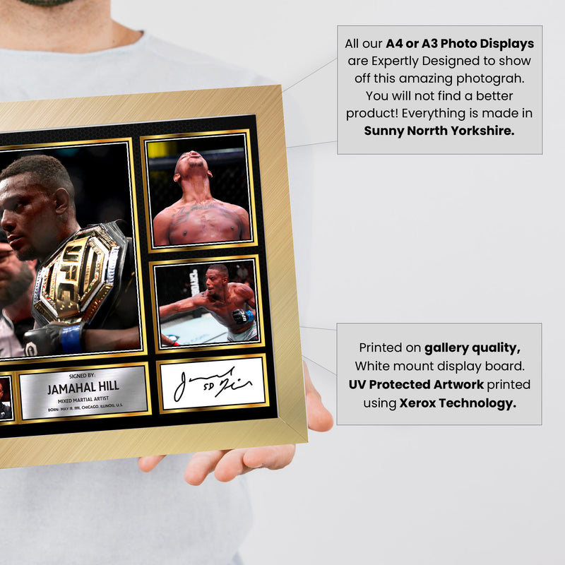 Jamahal Hill UFC FIighters Framed Autographed Print - Limited Edition Autograph Fan Gift – Collectible Memorabilia Merchandise