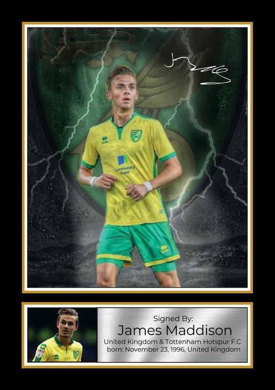 James Maddison Norwich City & Tottenham Hotspur Printed Signature Portrait Poster Print – Football Wall Art Wall Art for Fans & Collectors