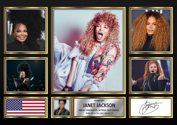 Janet Jackson Singers Framed Printed Signature Print – Fan Gift – Wall Art – Reproduction Print