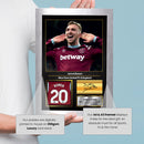 Jarrod Bowen Printed Signed Poster – West Ham United & England Midfielder Tribute Wall Art with Jersey & Bio Plaque – Premier League Football Memorabilia for Fans & Collectors