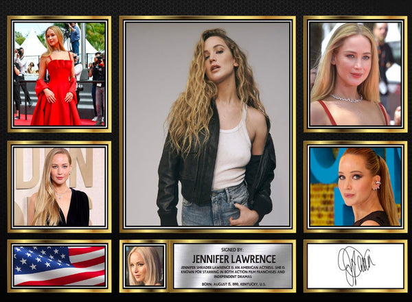 Jennifer Lawrence Actors Framed Printed Signature Print – Fan Gift – Wall Art – Reproduction Print