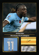 Jérémy Doku Printed Signed Poster – Manchester City FC & Belgium Midfielder Tribute Wall Art with Jersey & Bio Plaque – Premier League Football Memorabilia for Fans & Collectors