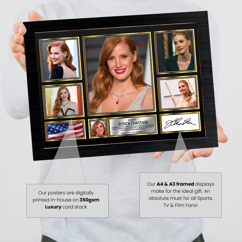 Jessica Chastain Actors Framed Autographed Print - Limited Edition Autograph Fan Gift – Collectible Memorabilia Merchandise