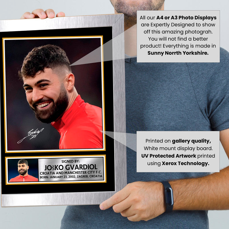 Joško Gvardiol Signed Autographed Portrait Poster Print – Croatia & Manchester City F.C. Defender – Football Memorabilia Gift for Fans & Collectors