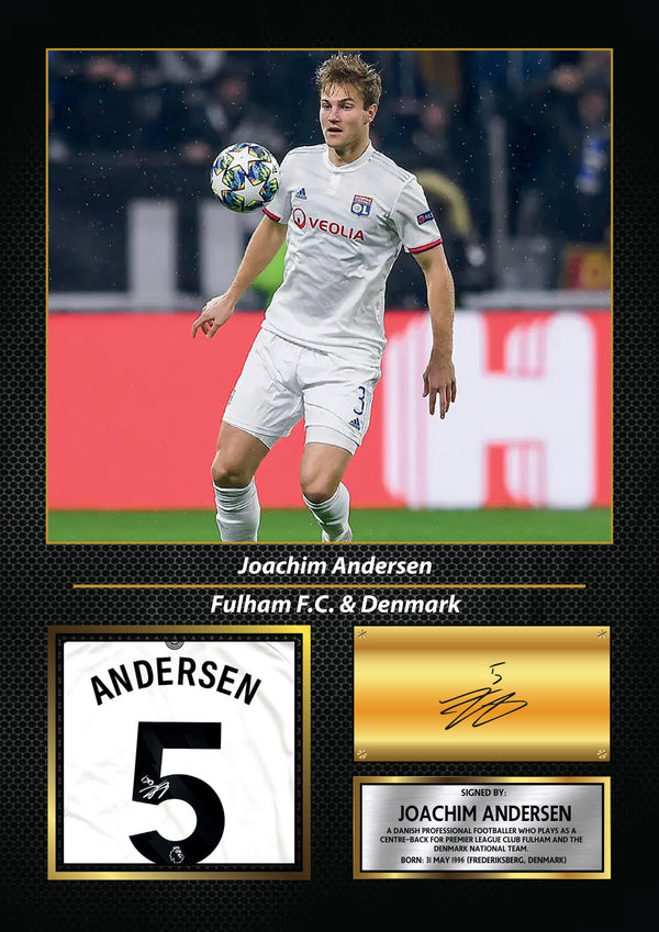 Joachim Andersen Printed Signature Football Wall Art – Framed Display with Fulham & Denmark Tribute – Collector’s Gift