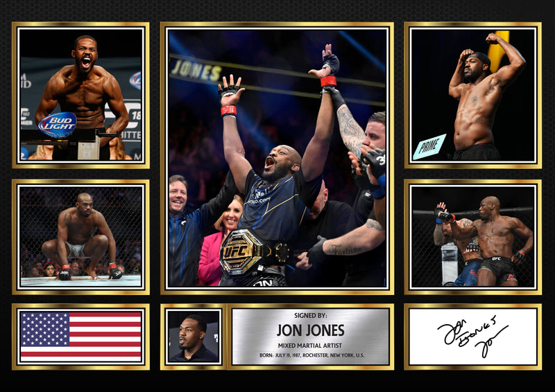 Jon Jones UFC FIighters Framed Autographed Print - Limited Edition Autograph Fan Gift – Collectible Memorabilia Merchandise