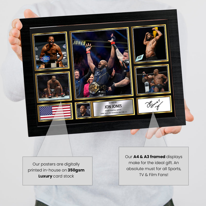 Jon Jones UFC FIighters Framed Autographed Print - Limited Edition Autograph Fan Gift – Collectible Memorabilia Merchandise