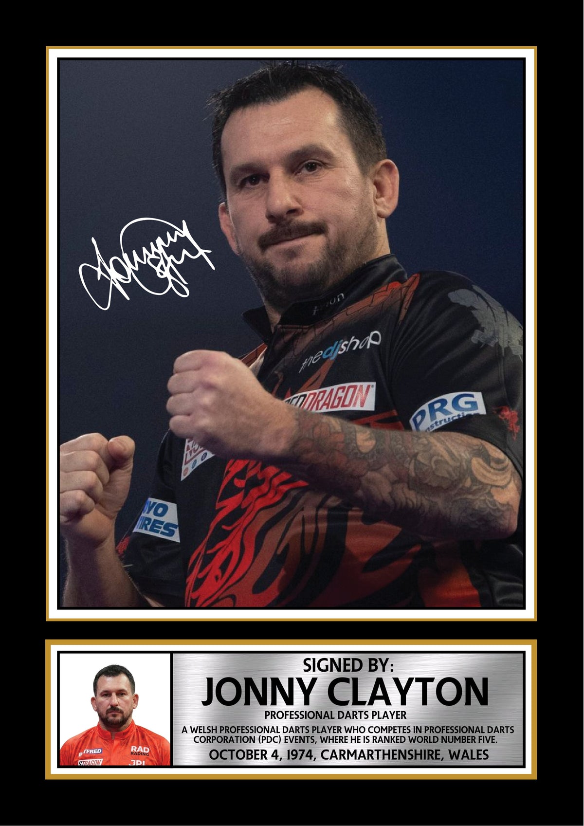 Jonny Clayton Darts Poster Print – The Ferret Welsh Professional Darts Player Signature Style Wall Art – Jonny Clayton Darts Poster Print