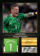 Jordan Pickford Printed Signed Poster – Everton FC & England Goalkeeper Tribute Wall Art with Jersey & Bio Plaque – Premier League Football Memorabilia for Fans & Collectors