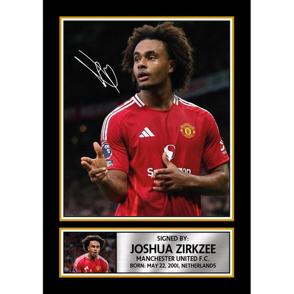 Joshua Zirkzee Printed Signature Poster Print – Manchester United Tribute Wall Art with Panel – Dutch Striker Wall Art for Fans & Collectors